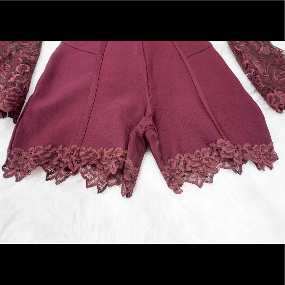 Bebe Maroon Romper Jumpsuit Lace Bandage - Picture 3 of 7
